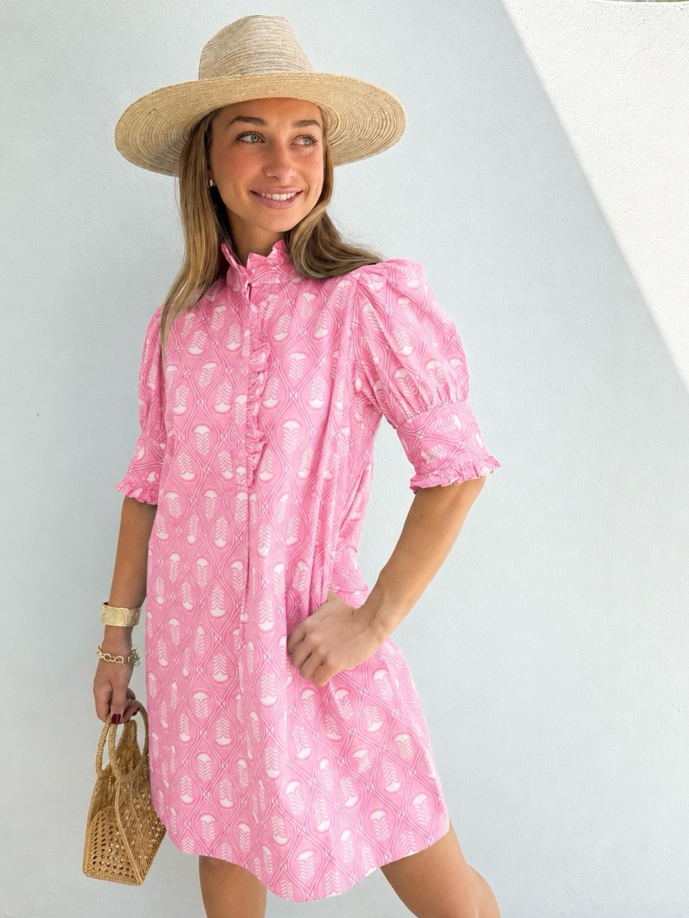 NAVYBLEU S NWT Westport Dress • Pink Stamp Mini Length Pocket Dress